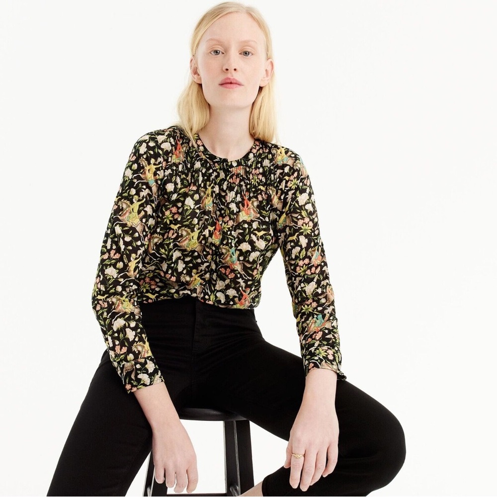 J. Crew X Drake's RARE Horse Print Popover Long Sleeve Blouse Top Sz 4 / Small